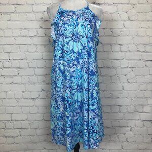 Lilly Pulitzer Billie Ruffle Dress Size L Saltwater Blue Suns Out Funs Out